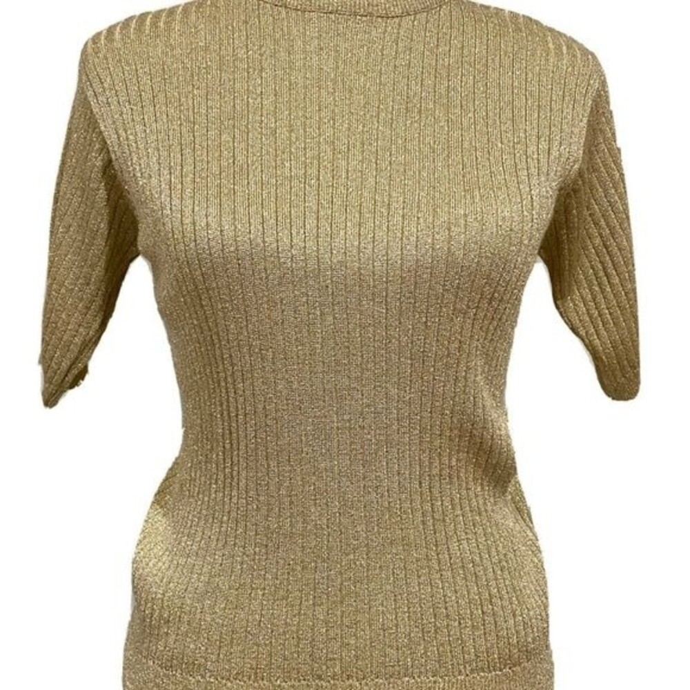 E130 Talbots Gold Mock Short sleeve sweater Women's Size L EUC - Picture 8 of 8